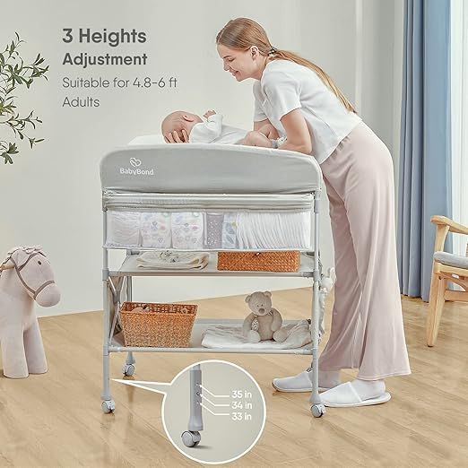 Baby Changing Table, Versatile Folding Changing Table, Waterproof Diaper Changing Station, Adjustable Height with 2 Drawers,Baby Changing Station, Mobile Nursery for Infant and Newborn