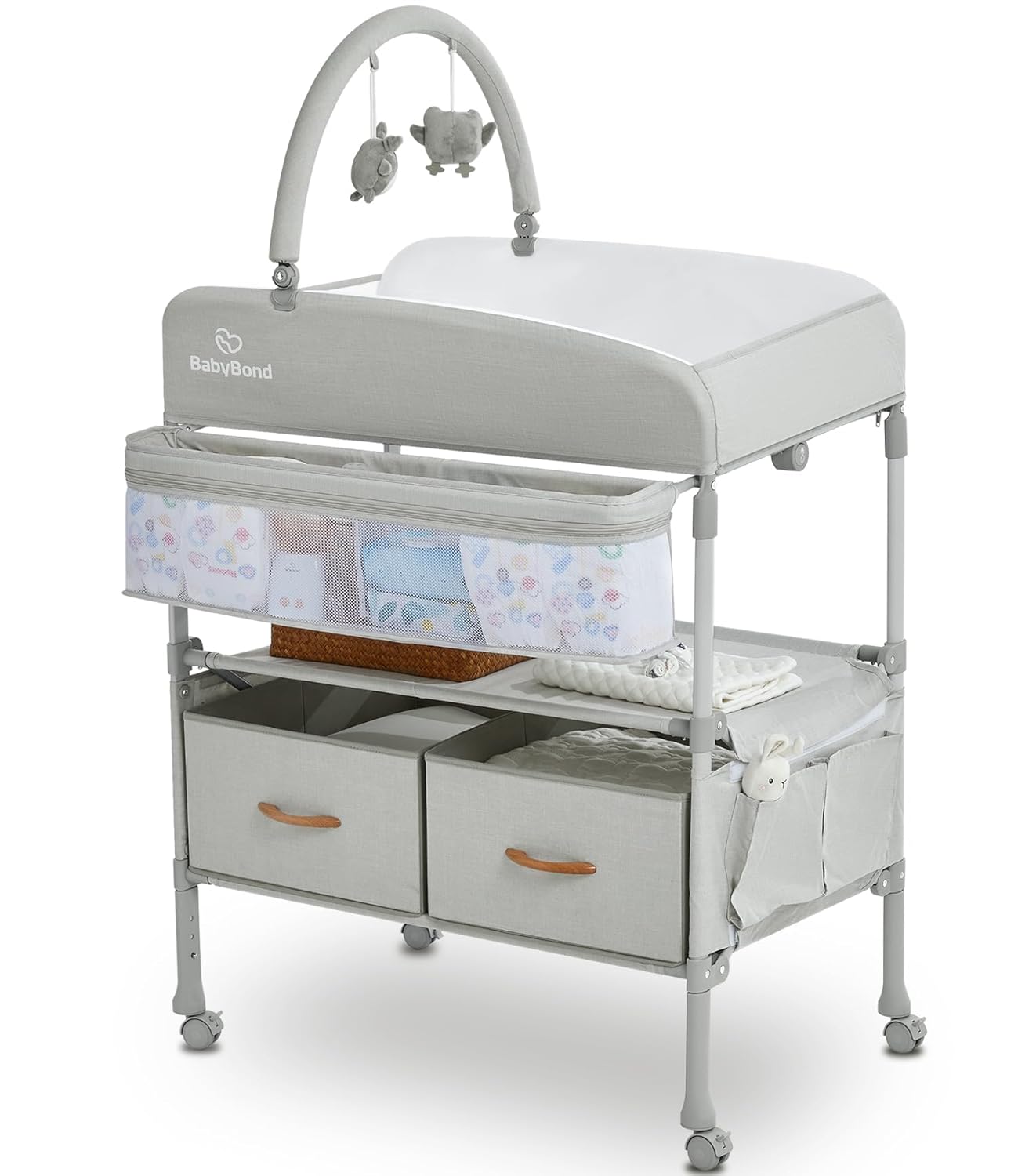 Baby Changing Table, Versatile Folding Changing Table, Waterproof Diaper Changing Station, Adjustable Height with 2 Drawers,Baby Changing Station, Mobile Nursery for Infant and Newborn