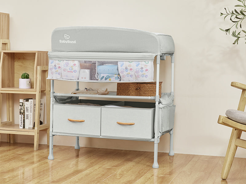 Baby Changing Table, Versatile Folding Changing Table, Waterproof Diaper Changing Station, Adjustable Height with 2 Drawers,Baby Changing Station, Mobile Nursery for Infant and Newborn