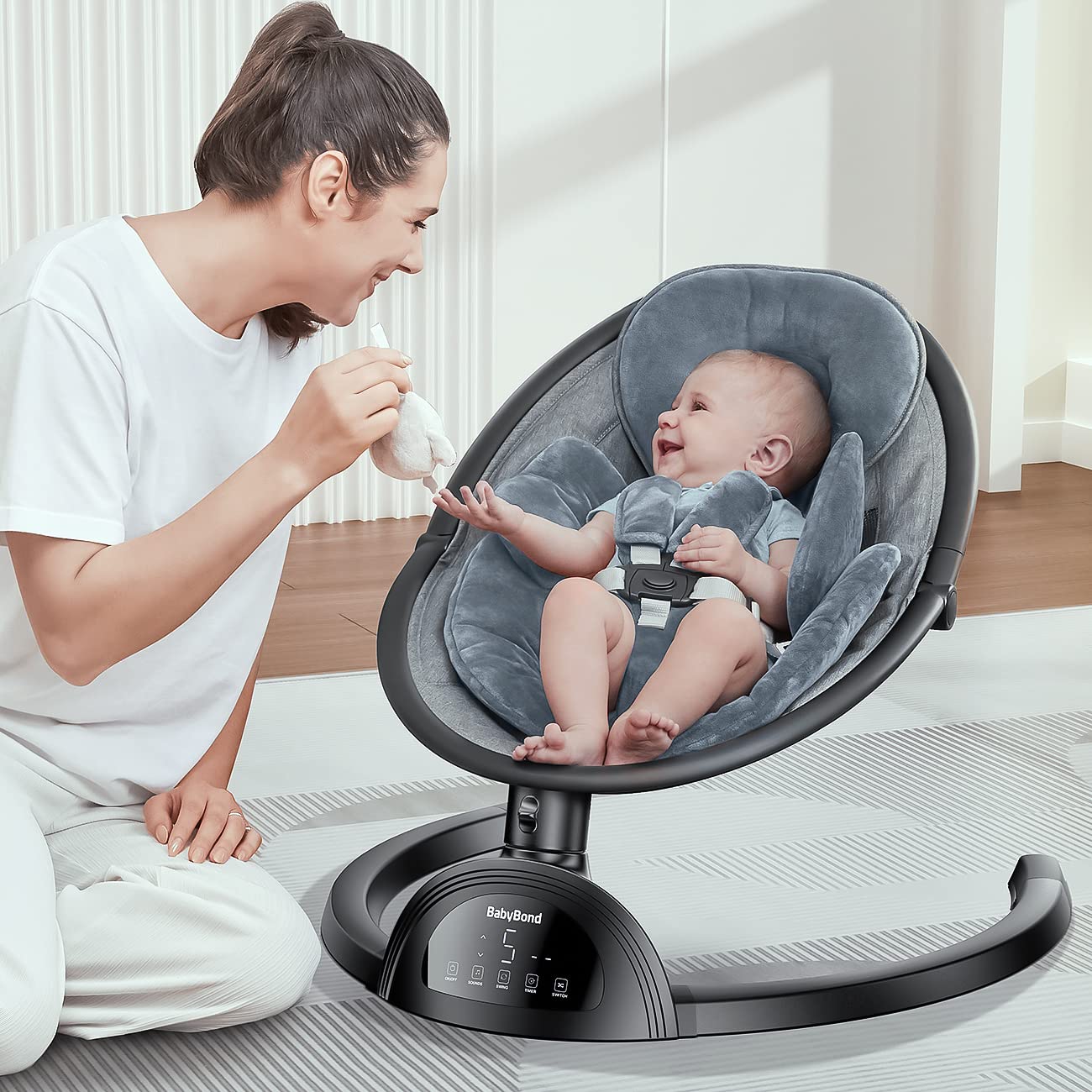 Baby Swings for Infants, Baby Swing, Bluetooth Infant Swing with Music Speaker, 5 Speeds and Remote Control, Indoor & Outdoor Use
