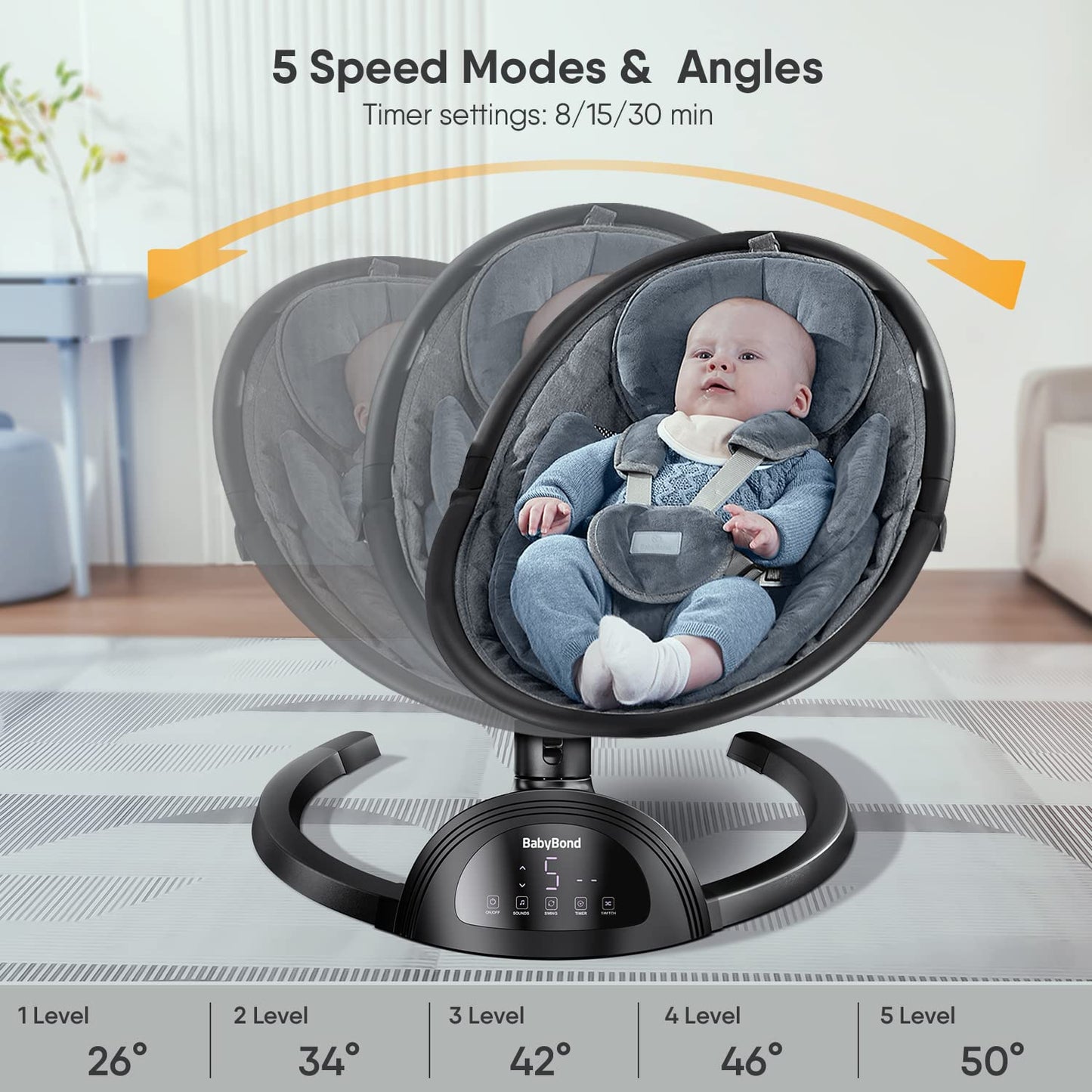 Baby Swings for Infants, Baby Swing, Bluetooth Infant Swing with Music Speaker, 5 Speeds and Remote Control, Indoor & Outdoor Use