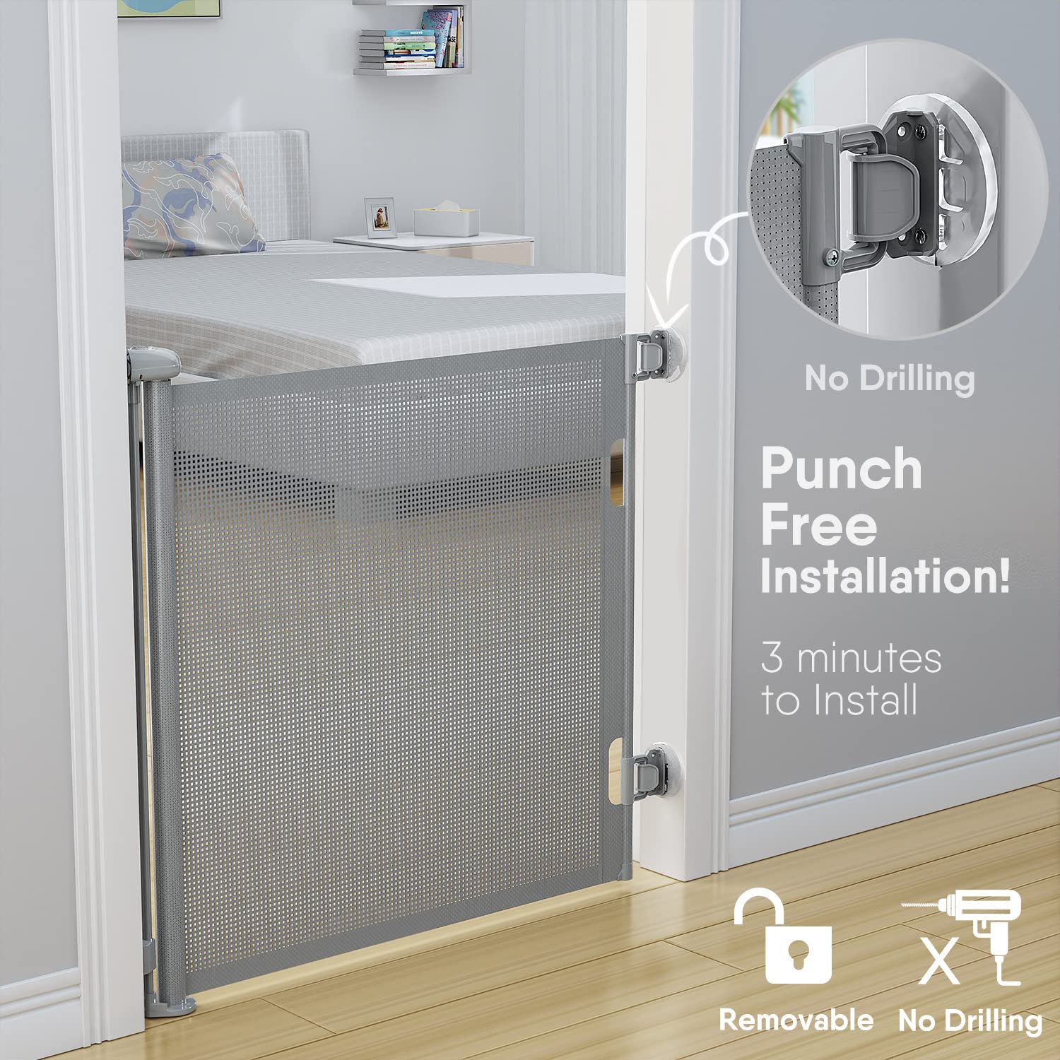 BabyBond Punch-Free Retractable Baby Gates for Stairs